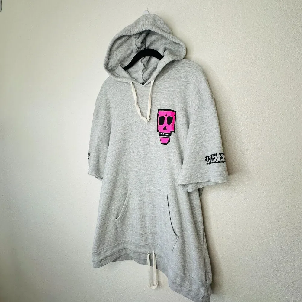 Purple Haus Machine Cut Short Sleeve Kangaroo Pouch Hoodie Pullover Sweater 2XL - Picture 3 of 14